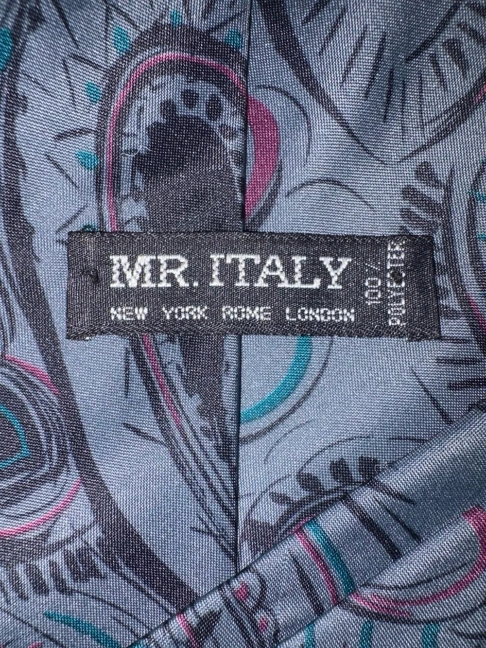 MR. ITALY Necktie Gray Teal Pink Paisley Novelty Art Neckwear One Size EUC